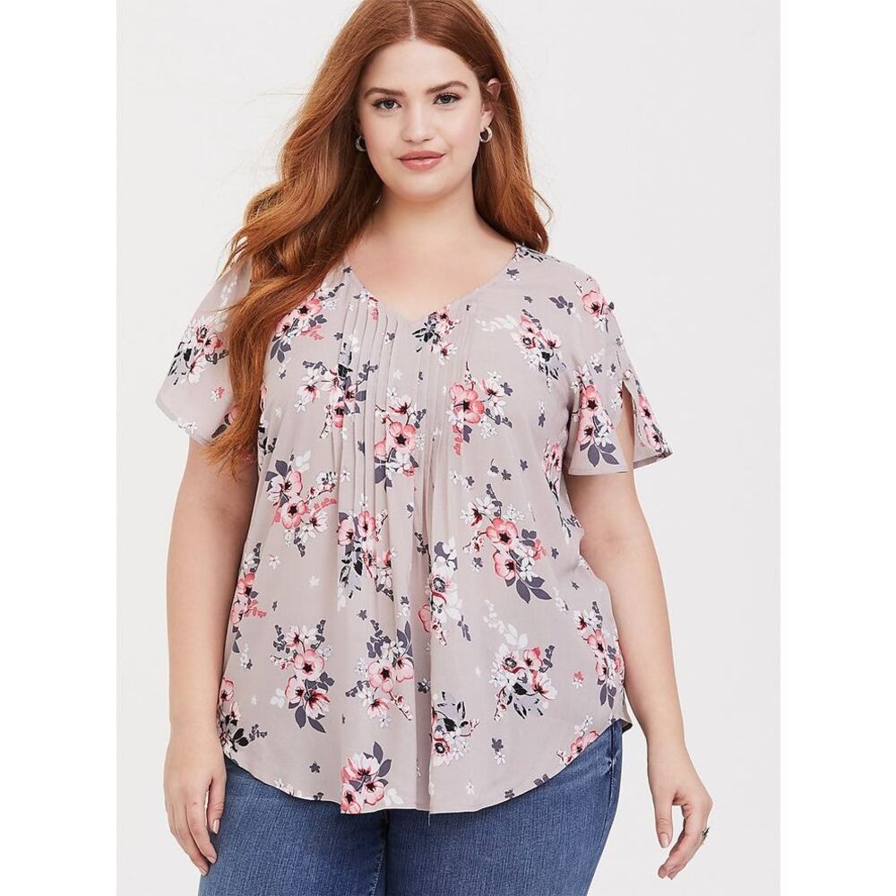 Torrid Floral Blouse Flowy Short Sleeve Lightweight Top Shirt Plus Size 00X (10)